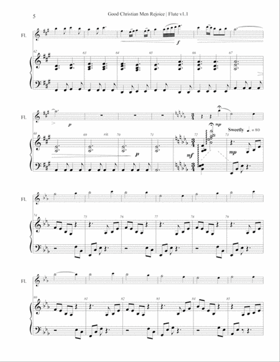 Good Christian Men Rejoice-Flute & Piano Flute Solo scores gallery preview page 5