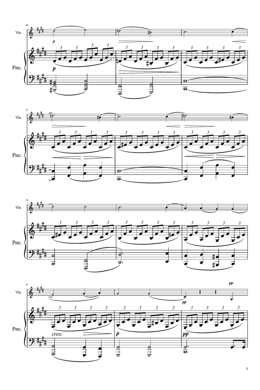 Beethoven - Piano Sonata No.14, Op.27 No.2 - Mov 1 - Moonlight Sonata (Violin & Piano Duet) Original Violin Solo scores gallery preview page 5