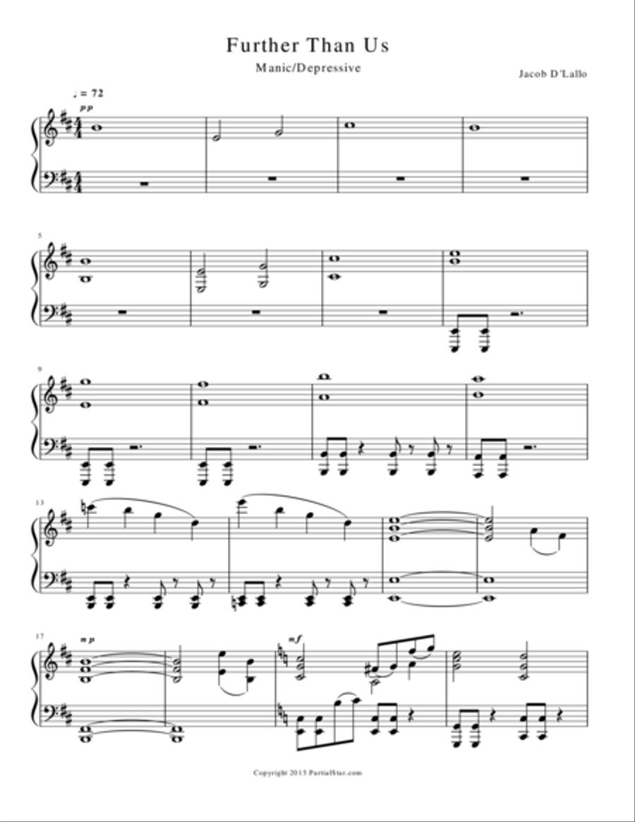 Further Than Us Further Than Us Piano Solo scores gallery preview page 1