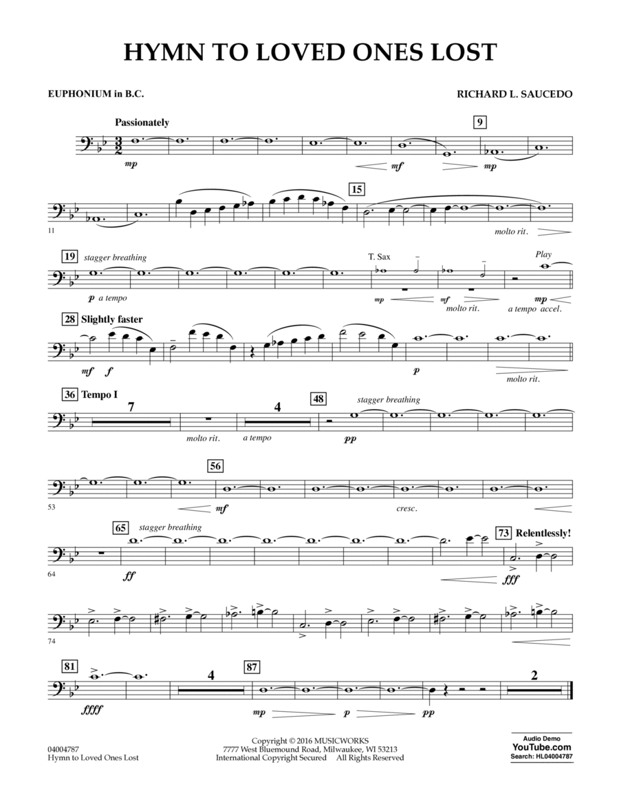 Hymn to Loved Ones Lost - Euphonium in Bass Clef Euphonium scores gallery preview page 1
