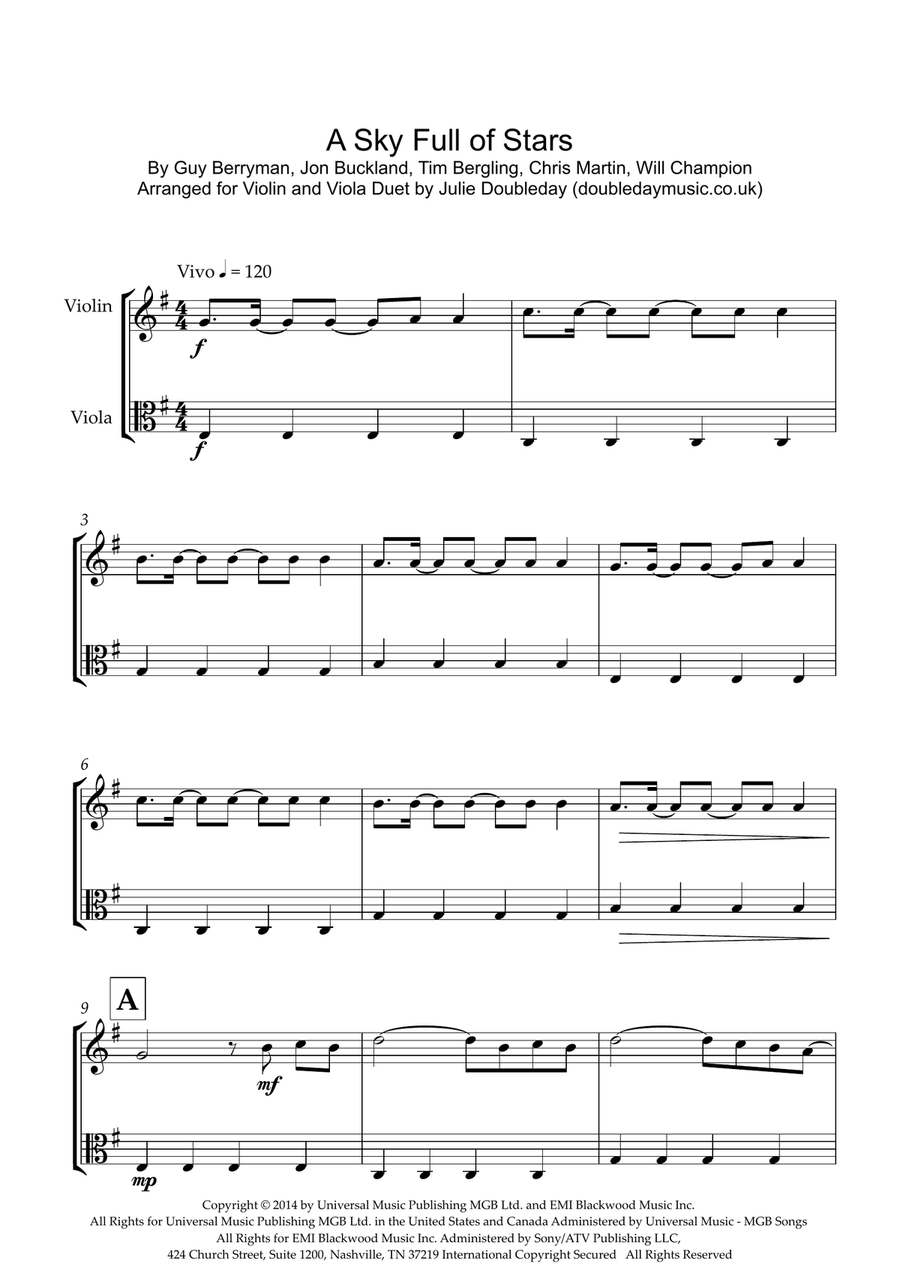 A Sky Full Of Stars String Duet scores gallery preview page 1