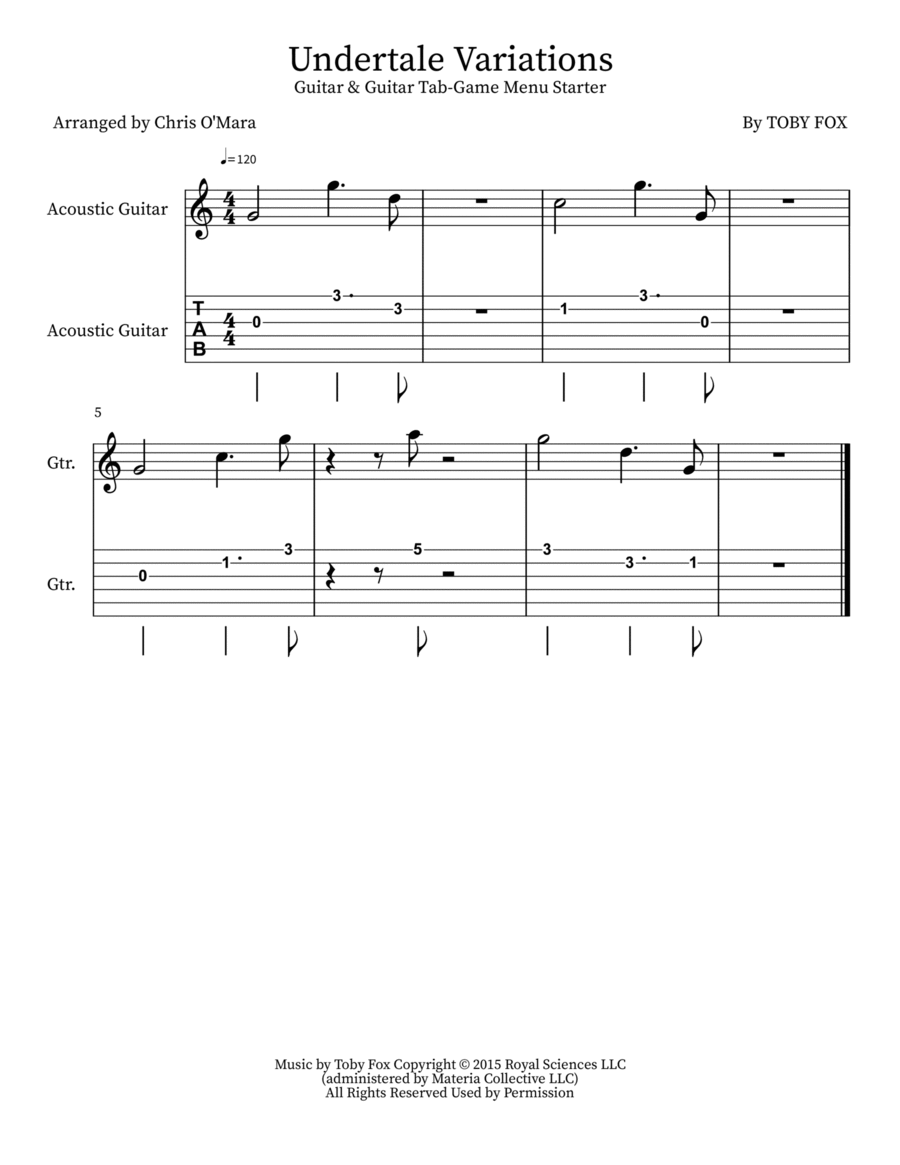 Undertale Variations Acoustic Guitar scores gallery preview page 1