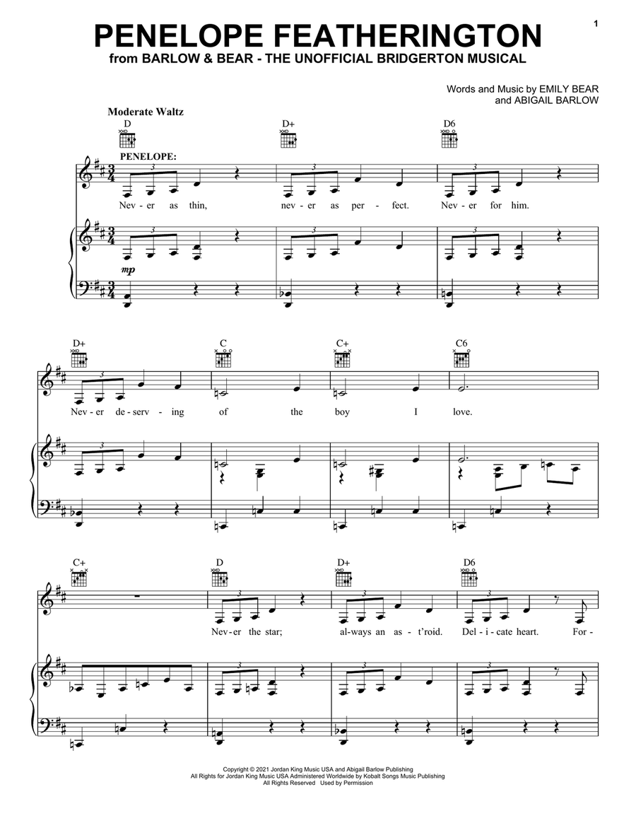 Penelope Featherington (from The Unofficial Bridgerton Musical) Piano, Vocal, Guitar scores gallery preview page 1