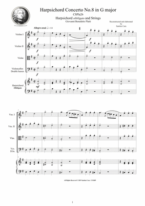 Book cover for Platti - Harpsichord Concerto No.8 in G major CSPla26 for Harpsichord and Strings