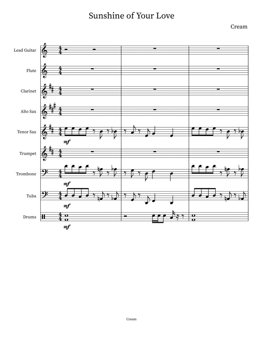 Sunshine Of Your Love Marching Band scores gallery preview page 1
