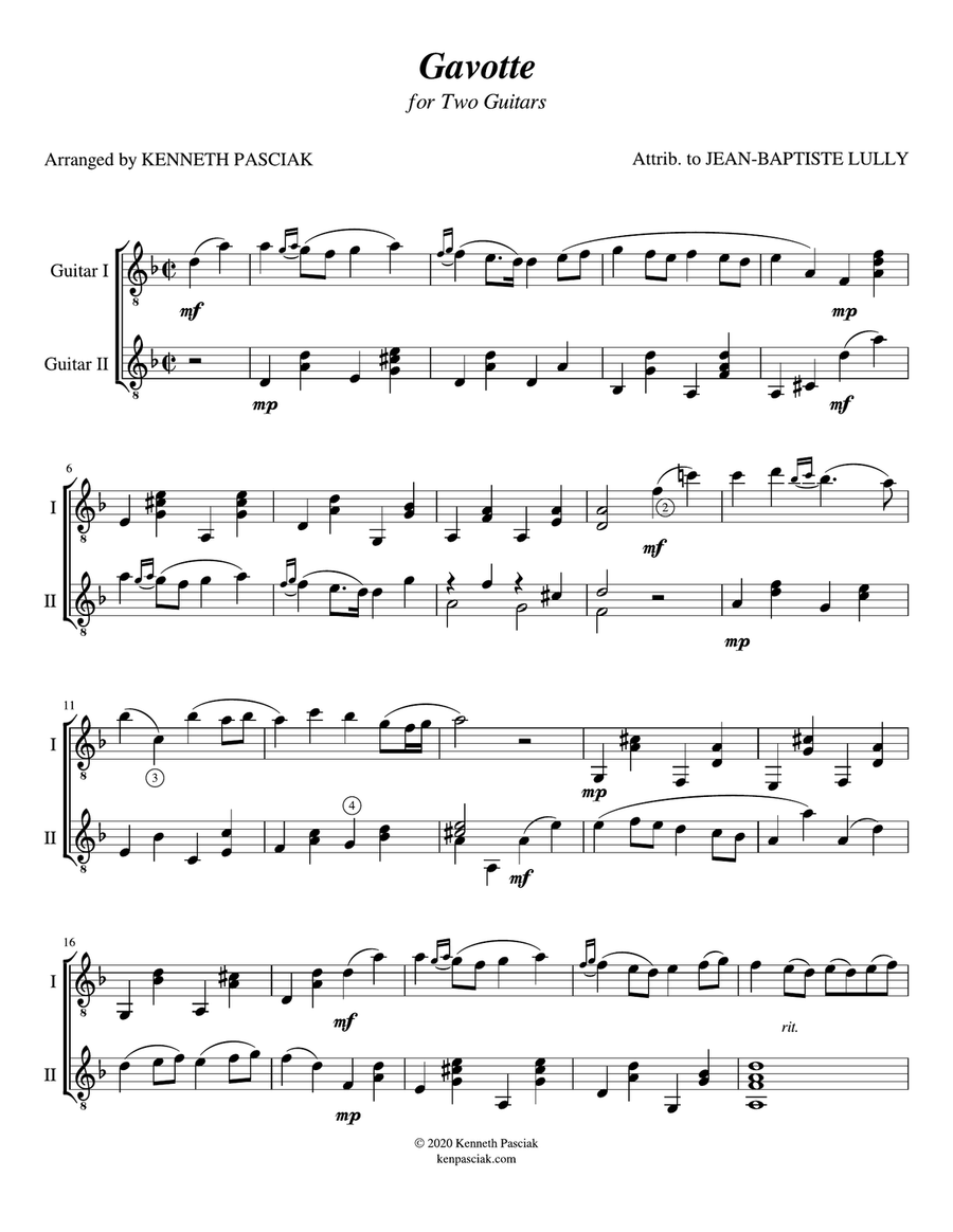Gavotte in D Minor (for Two Guitars) Classical Guitar scores gallery preview page 3