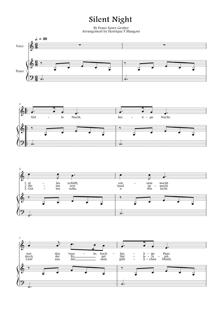 Stille Nacht (german lyrics) Voice scores gallery preview page 1