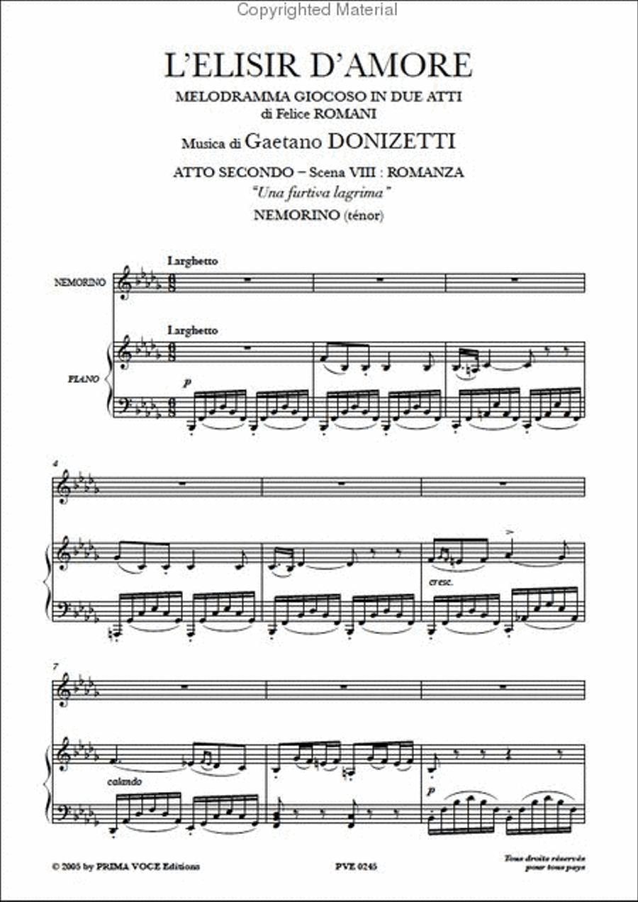 Una furtiva lagrima from L'Elisir d'Amore Tenor Voice scores gallery preview page 2