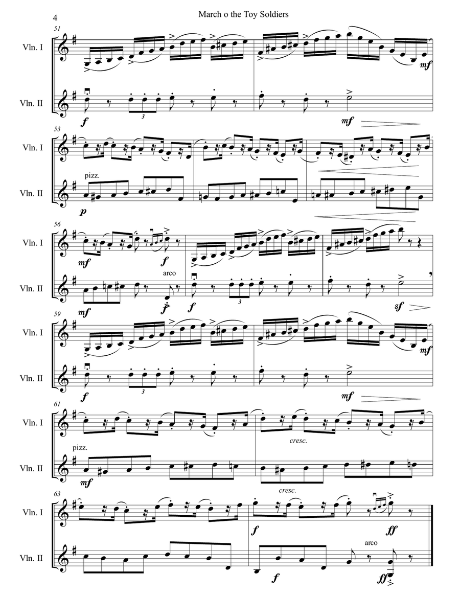 March of the Toy Soldiers from the Nutcracker for Two Violins String Duet scores gallery preview page 5