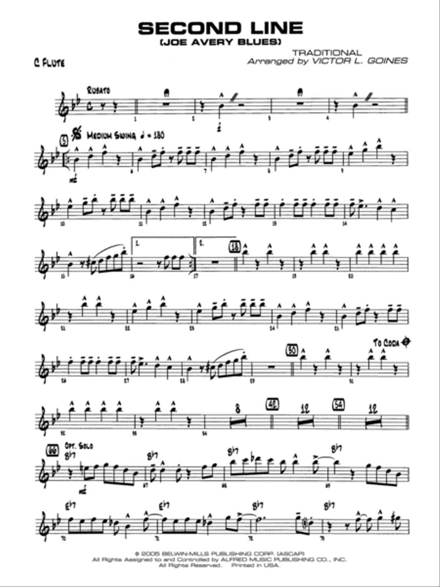 Second Line (Joe Avery Blues): Flute Jazz Ensemble scores gallery preview page 1