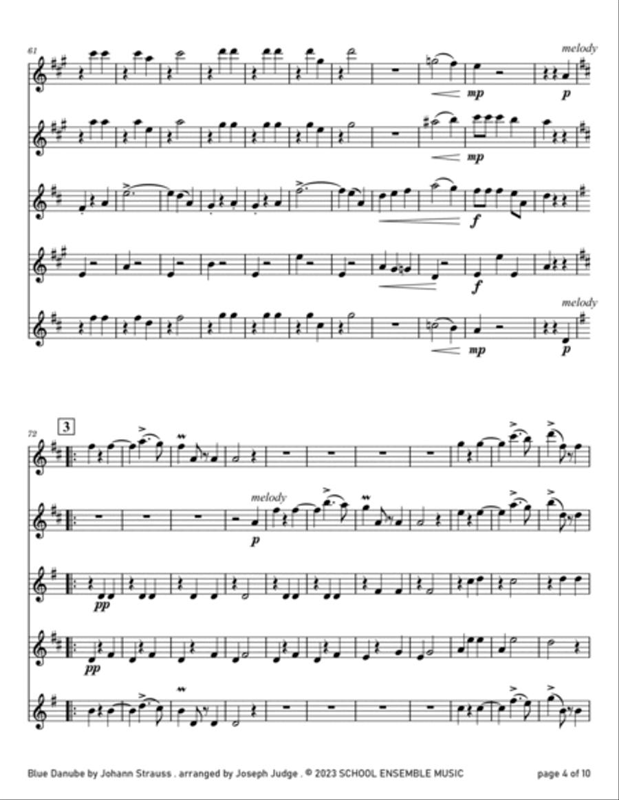 Blue Danube by Strauss for Saxophone Quartet in Schools Saxophone Quartet scores gallery preview page 4