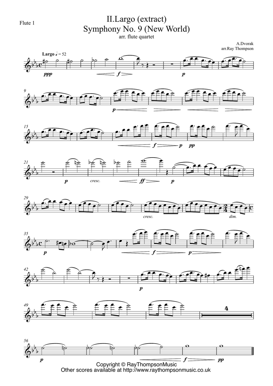 Dvorak: Mvt.II Largo (extract) from Symphony No.9 (New World) Op.95 - flute quartet Flute Quartet scores gallery preview page 3