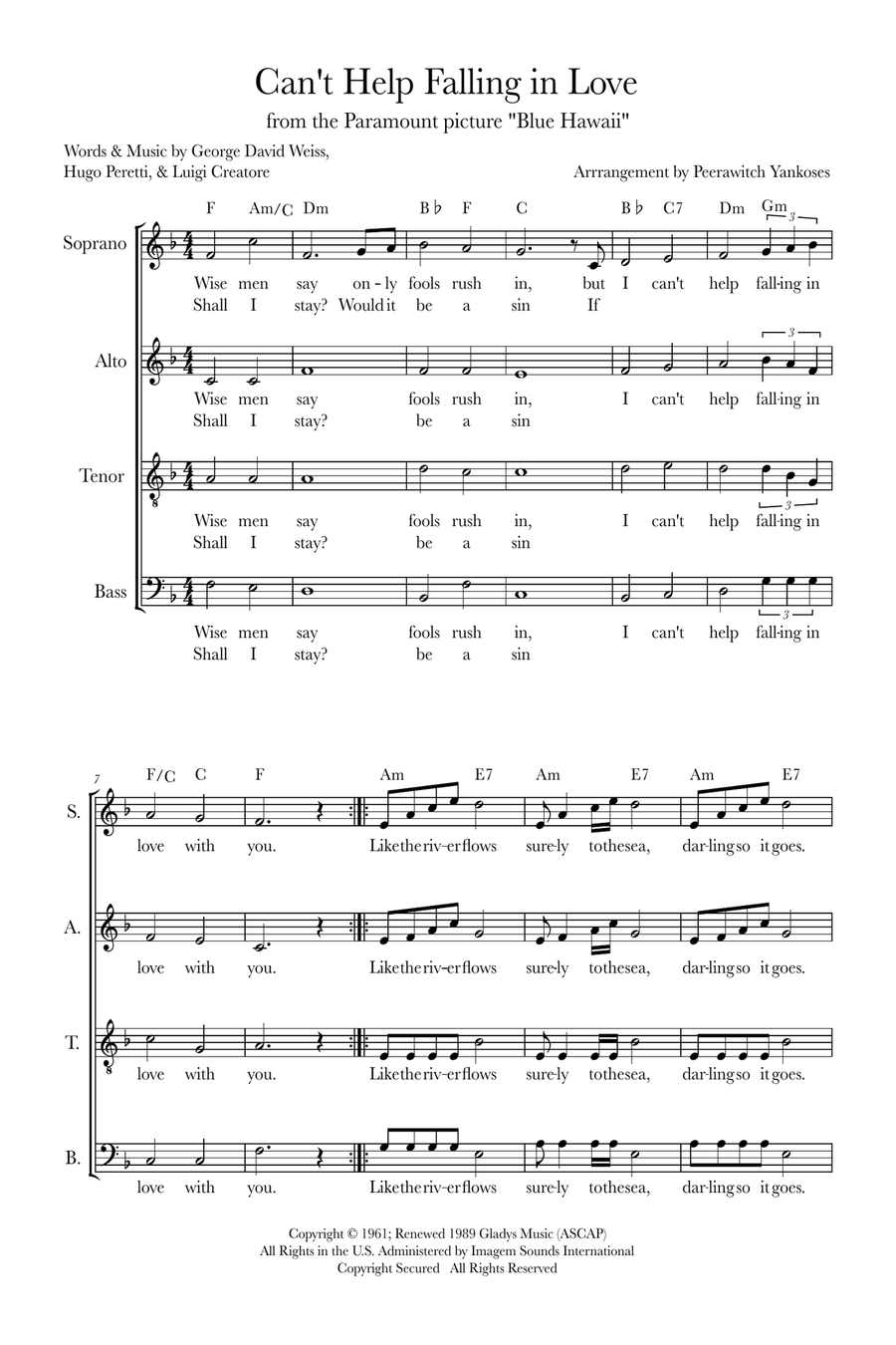 Can't Help Falling In Love 4-Part scores gallery preview page 1