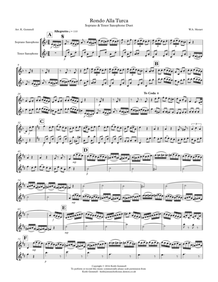 Rondo Alla Turca: Soprano & Tenor Saxophone Duet image number null