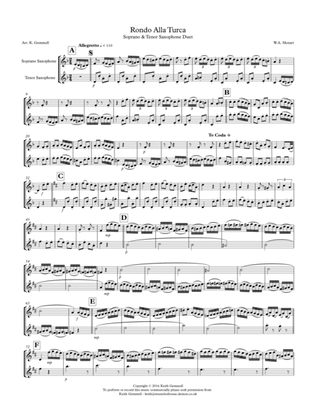 Rondo Alla Turca: Soprano & Tenor Saxophone Duet