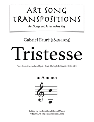 Book cover for FAURÉ: Tristesse, Op. 6 no. 2 (transposed to A minor)