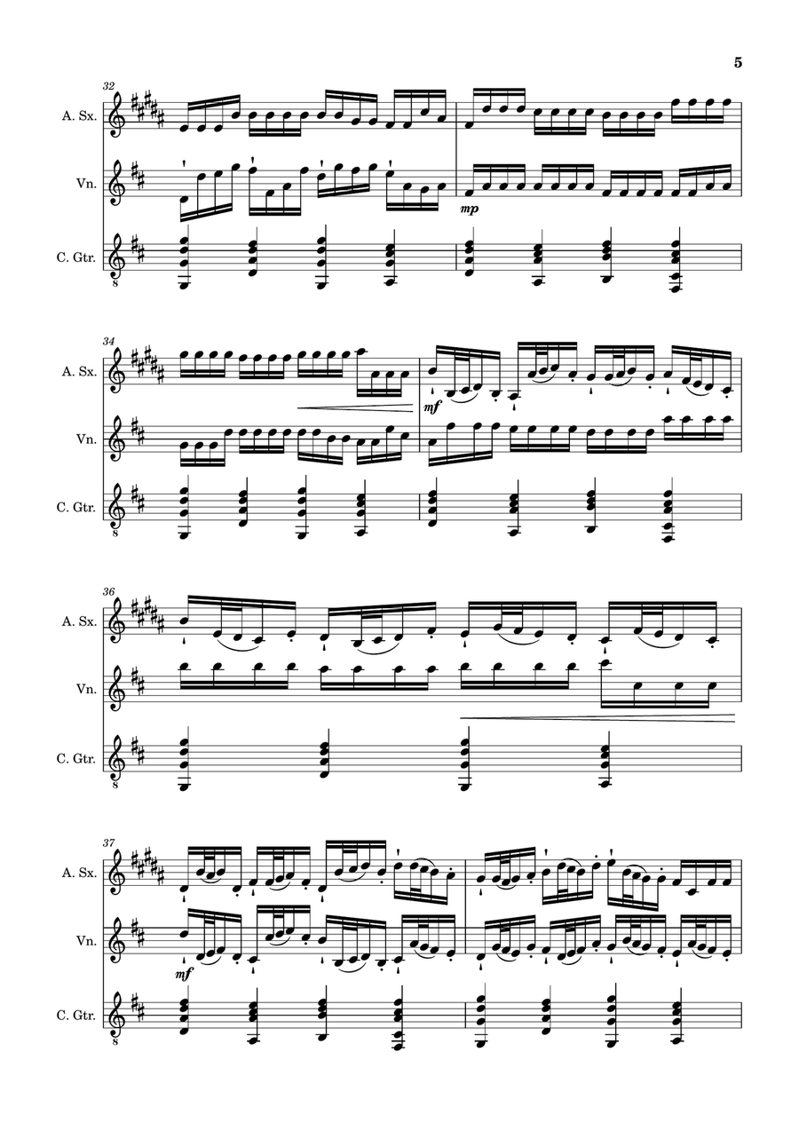 Canon in D Major, P.37; T.337. A. Sax, Violin, and Guitar. Score and Parts. Chamber Music scores gallery preview page 5