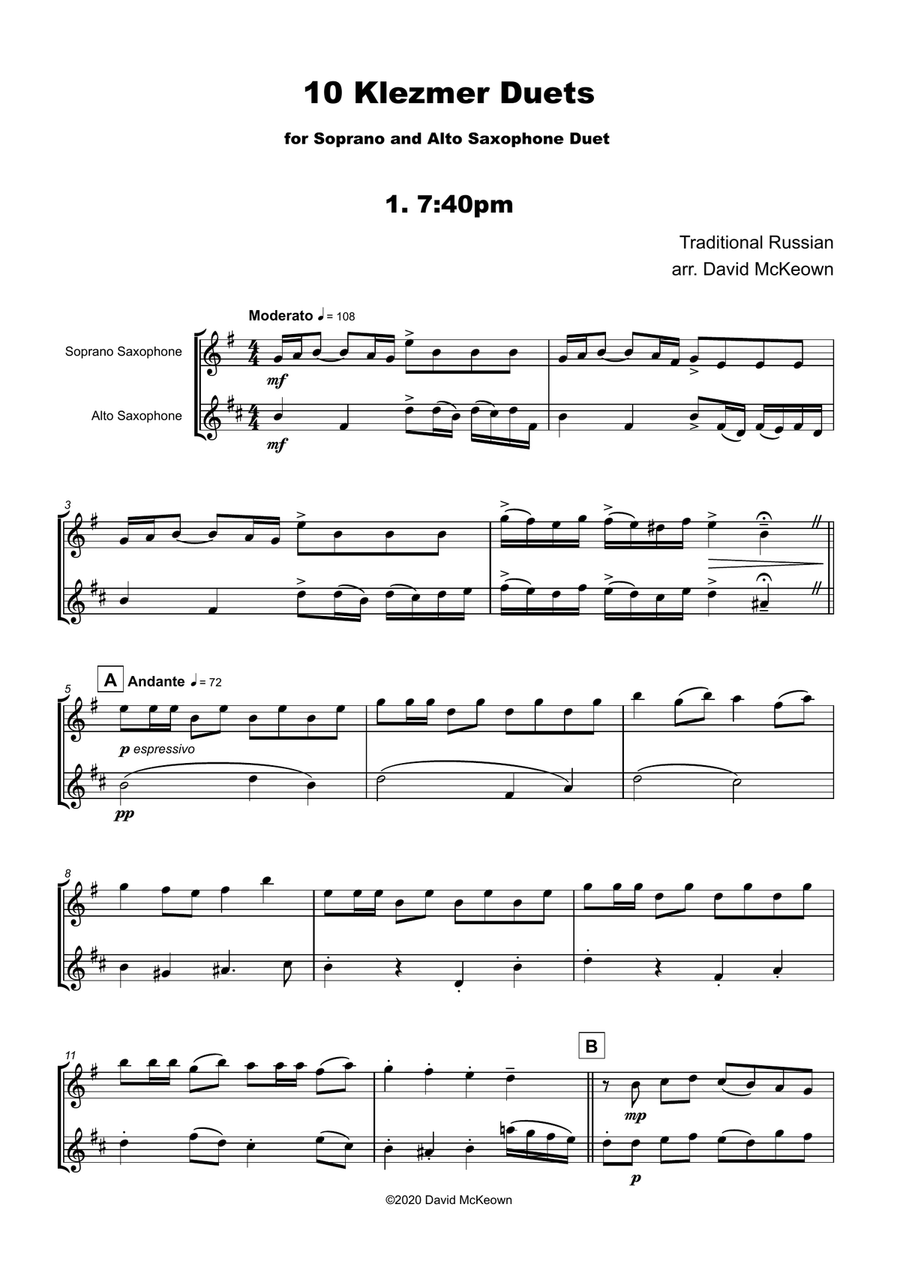 10 Klezmer Duets for Soprano and Alto Saxophone Woodwind Duet scores gallery preview page 3