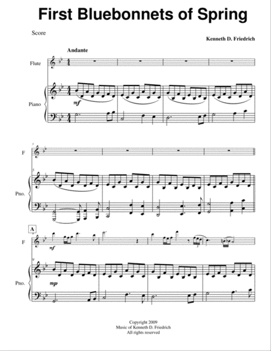 First Bluebonnets of Spring Flute Solo scores gallery preview page 1