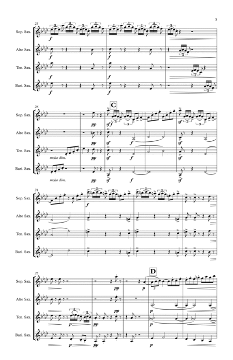 2nd Arabesque from Deux Arabesques Saxophone Quartet scores gallery preview page 3