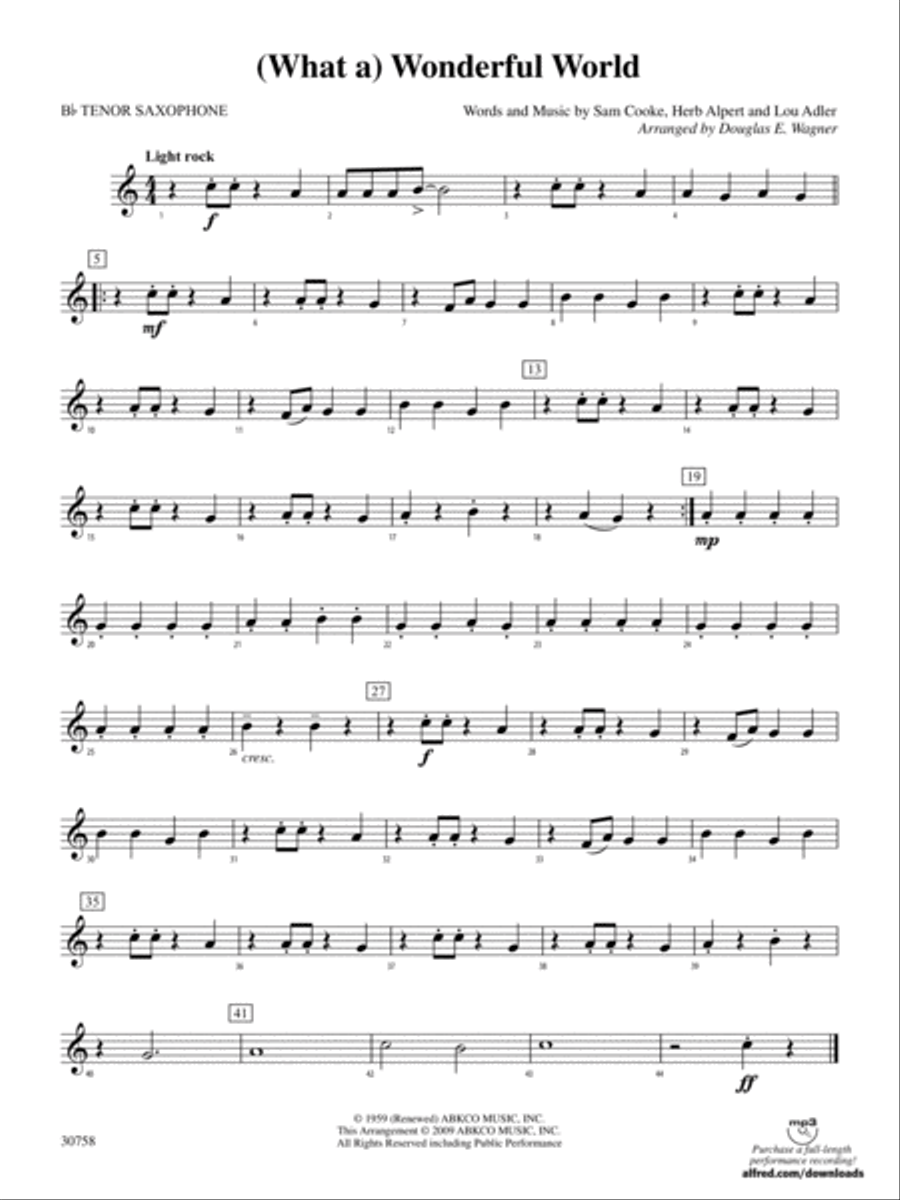 (What a) Wonderful World: B-flat Tenor Saxophone Concert Band scores gallery preview page 1