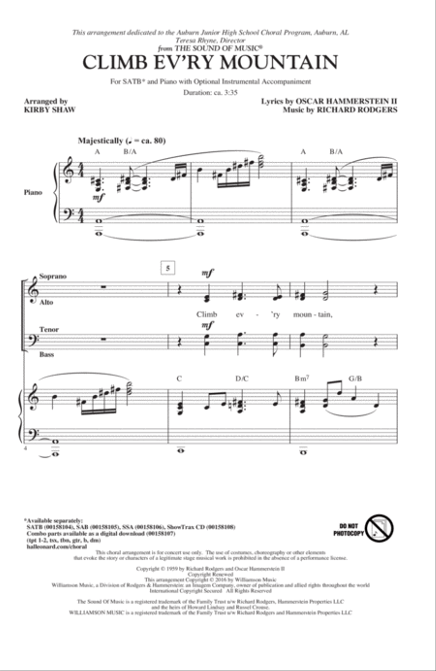Climb Ev'ry Mountain (from The Sound of Music) (arr. Kirby Shaw) 4-Part scores gallery preview page 1