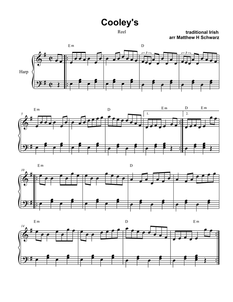 Cooley's Reel Celtic Harp scores gallery preview page 1