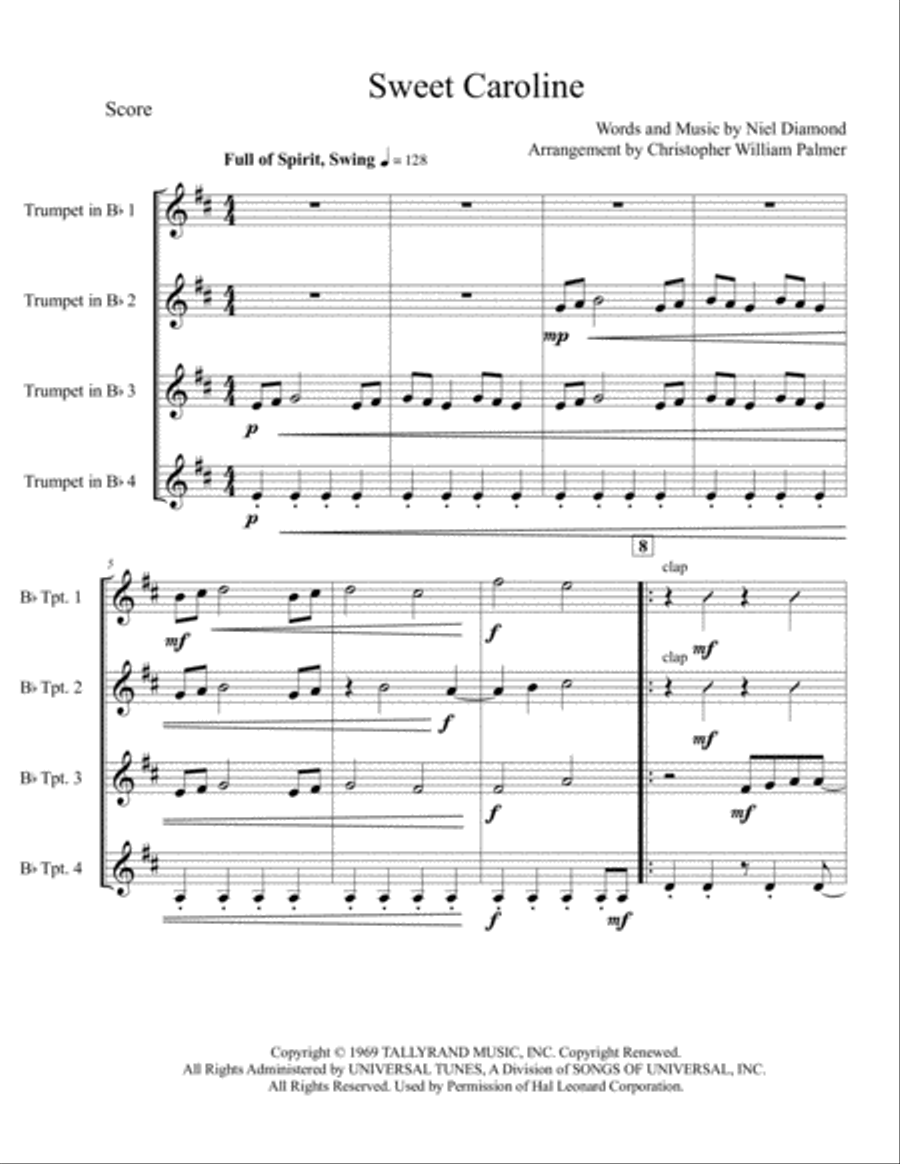 Sweet Caroline Brass Ensemble scores gallery preview page 2