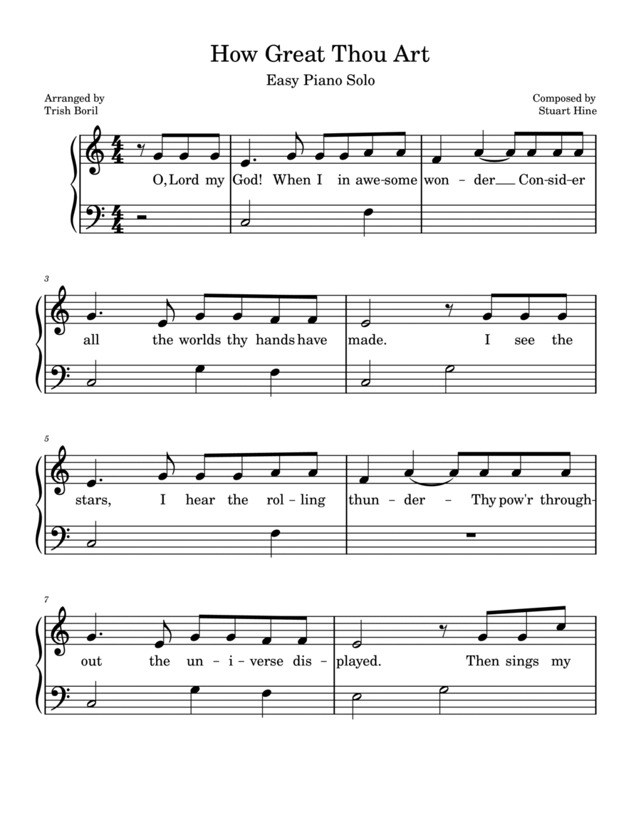 How Great Thou Art | EASY PIANO | LARGE PRINT | Simplified Easy Piano scores gallery preview page 1