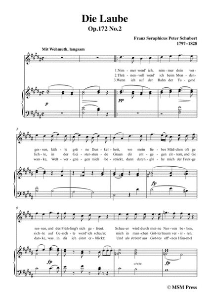 Schubert-Die Laube,Op.172 No.2,in B Major,for Voice&Piano image number null
