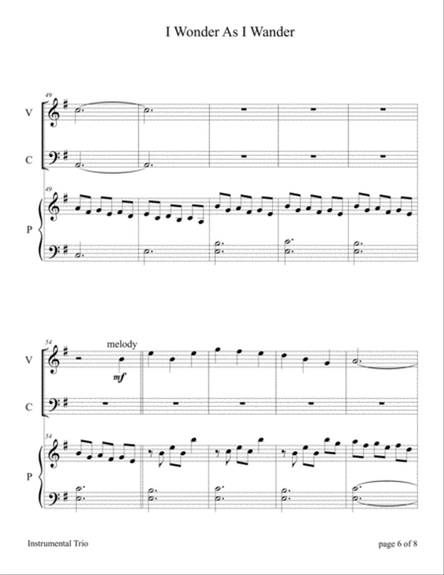 I Wonder As I Wander Piano Trio scores gallery preview page 6