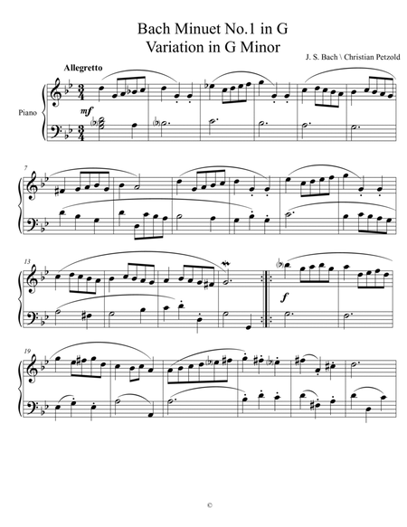 Variation in G Minor to Bach Minuet No.1 in G