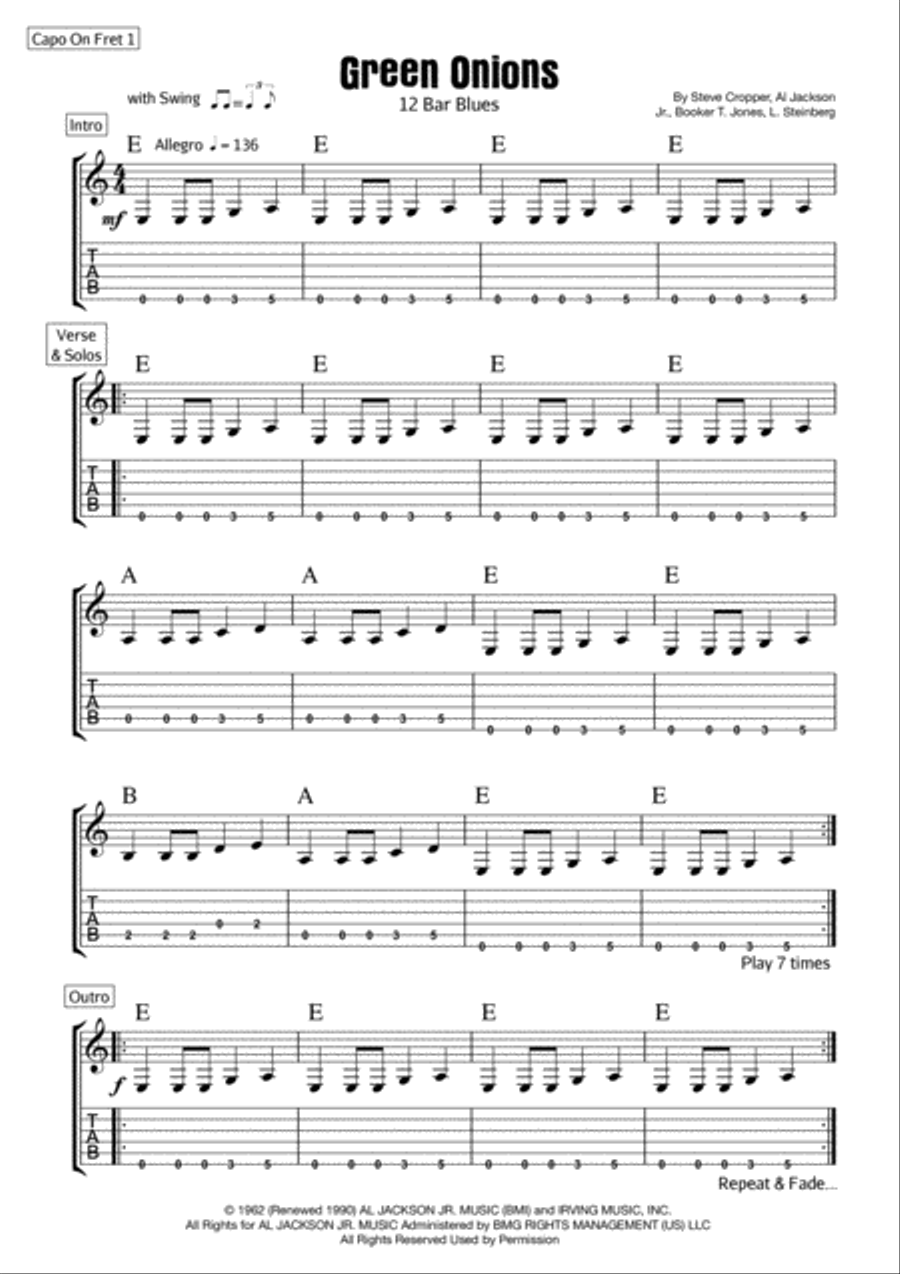 Green Onions Guitar Tablature scores gallery preview page 1