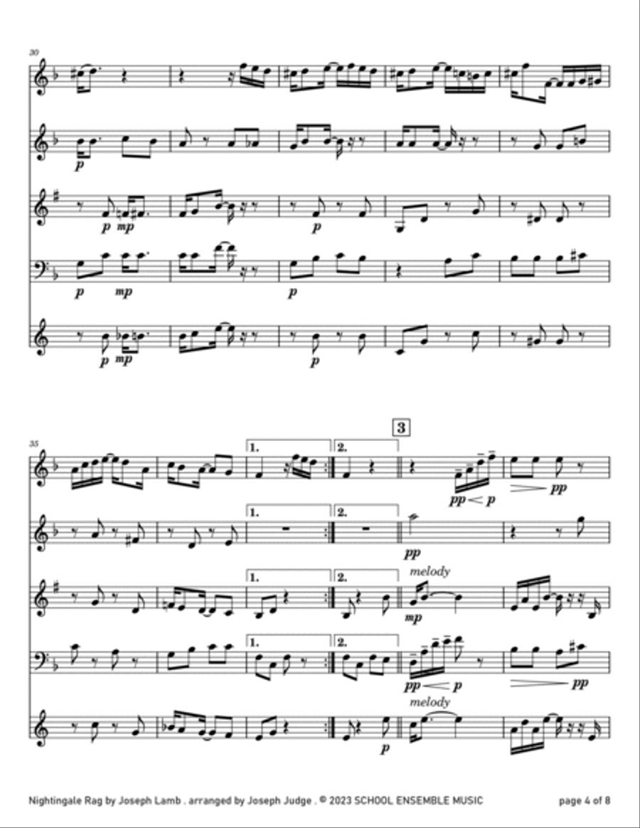 Nightingale Rag by Joseph Lamb for Woodwind Quartet in Schools Woodwind Quartet scores gallery preview page 4