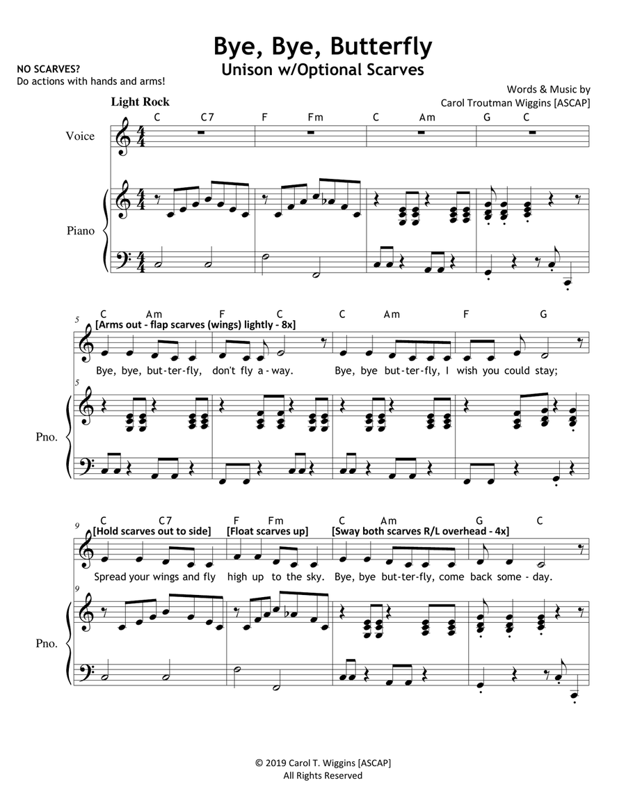Bye, Bye Butterfly (Unison) Unison Choir scores gallery preview page 1