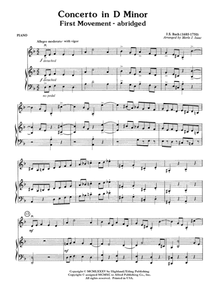 Concerto in D minor: Piano Accompaniment