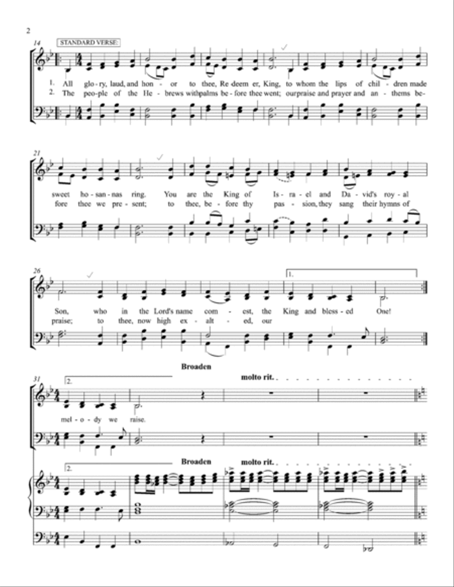 St Theodulph (All Glory, Laud, and Honor) Festive Hymn Accompaniment Choir scores gallery preview page 3