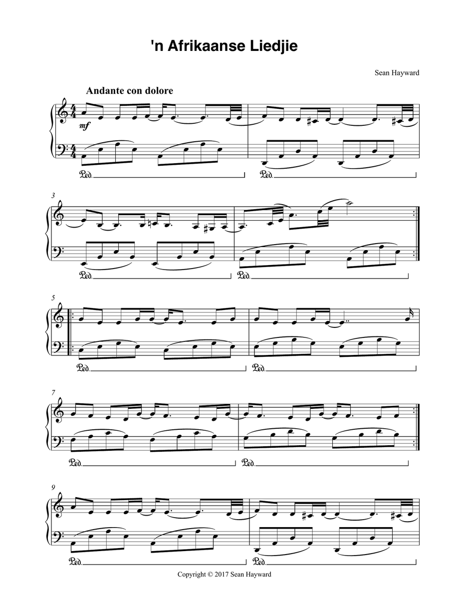 'n Afrikaanse Liedjie Piano Solo scores gallery preview page 1