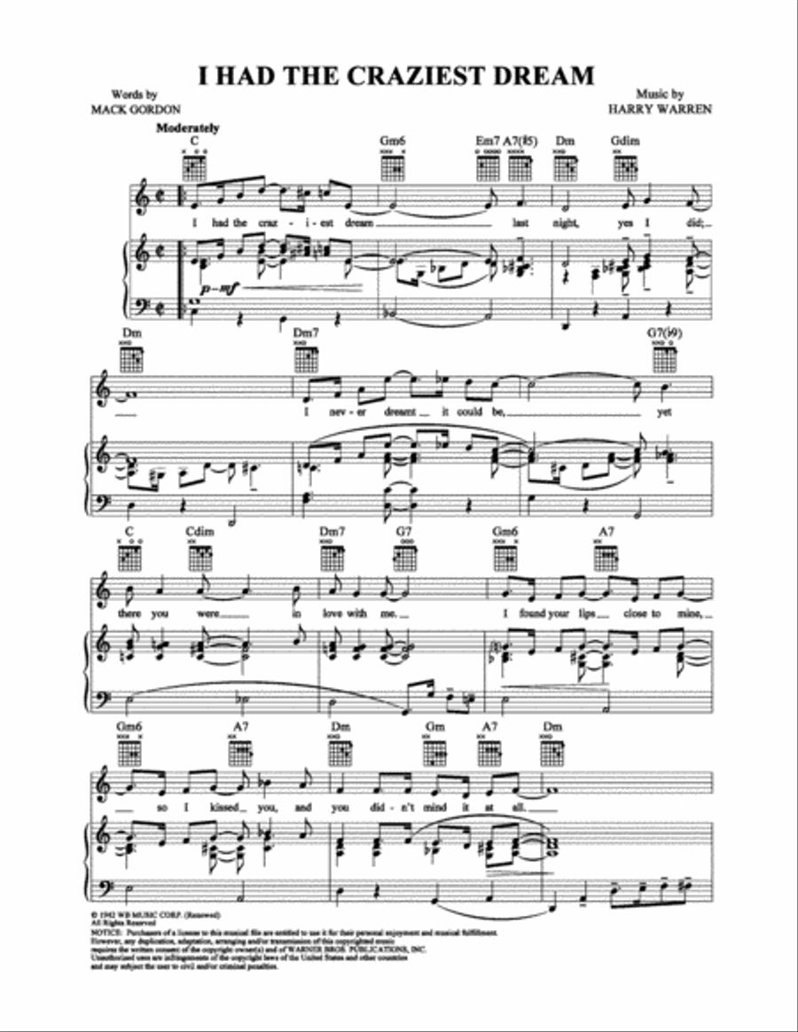 I Had the Craziest Dream I Had the Craziest Dream Piano, Vocal, Guitar scores gallery preview page 1
