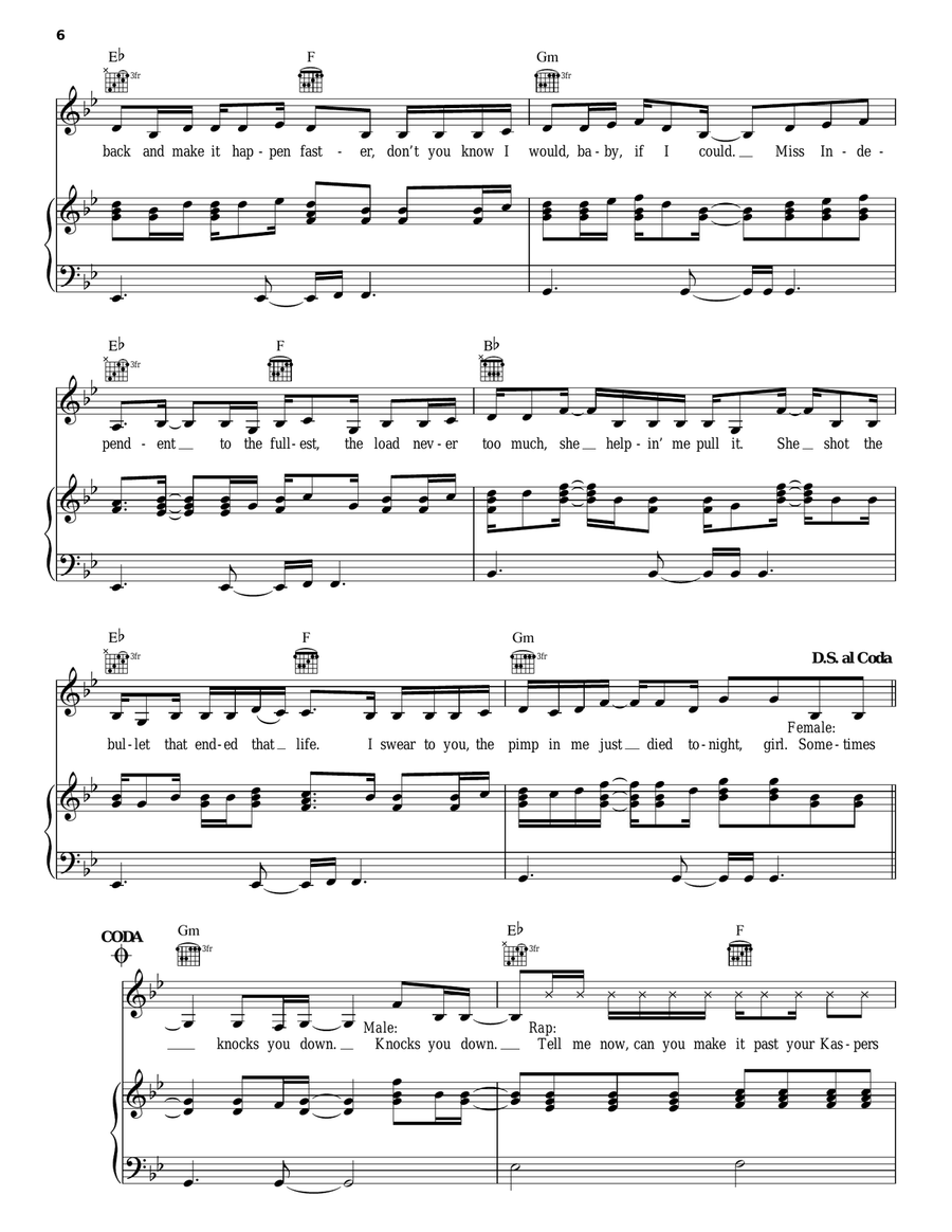 Knock You Down Piano, Vocal, Guitar scores gallery preview page 6