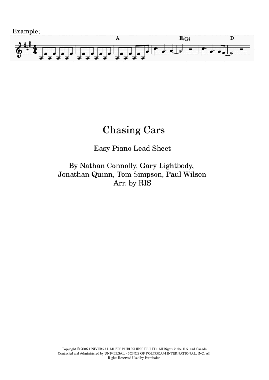 Chasing Cars Piano, Vocal, Guitar scores gallery preview page 1