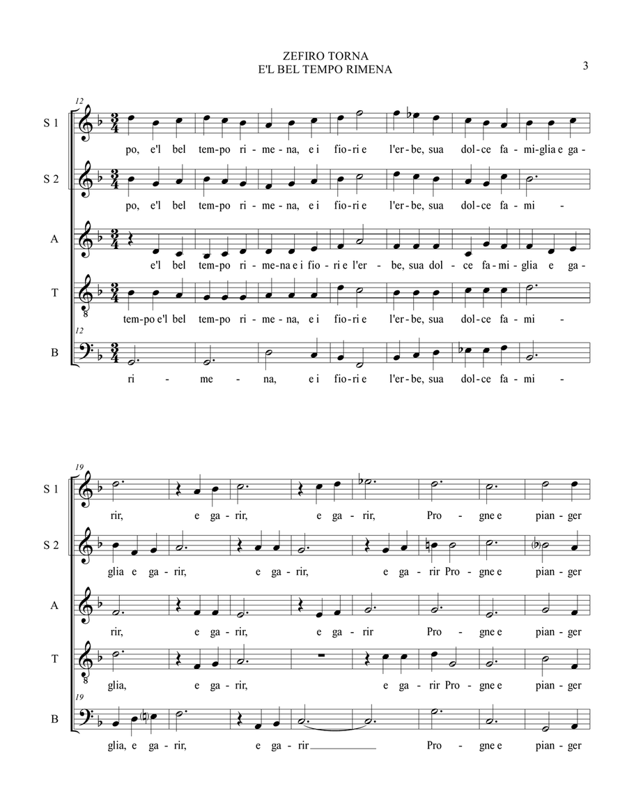 ZEFIRO TORNA E'L BEL TEMPO RIMENA - C. Monteverdi - For SSATB Choir Divisi scores gallery preview page 3