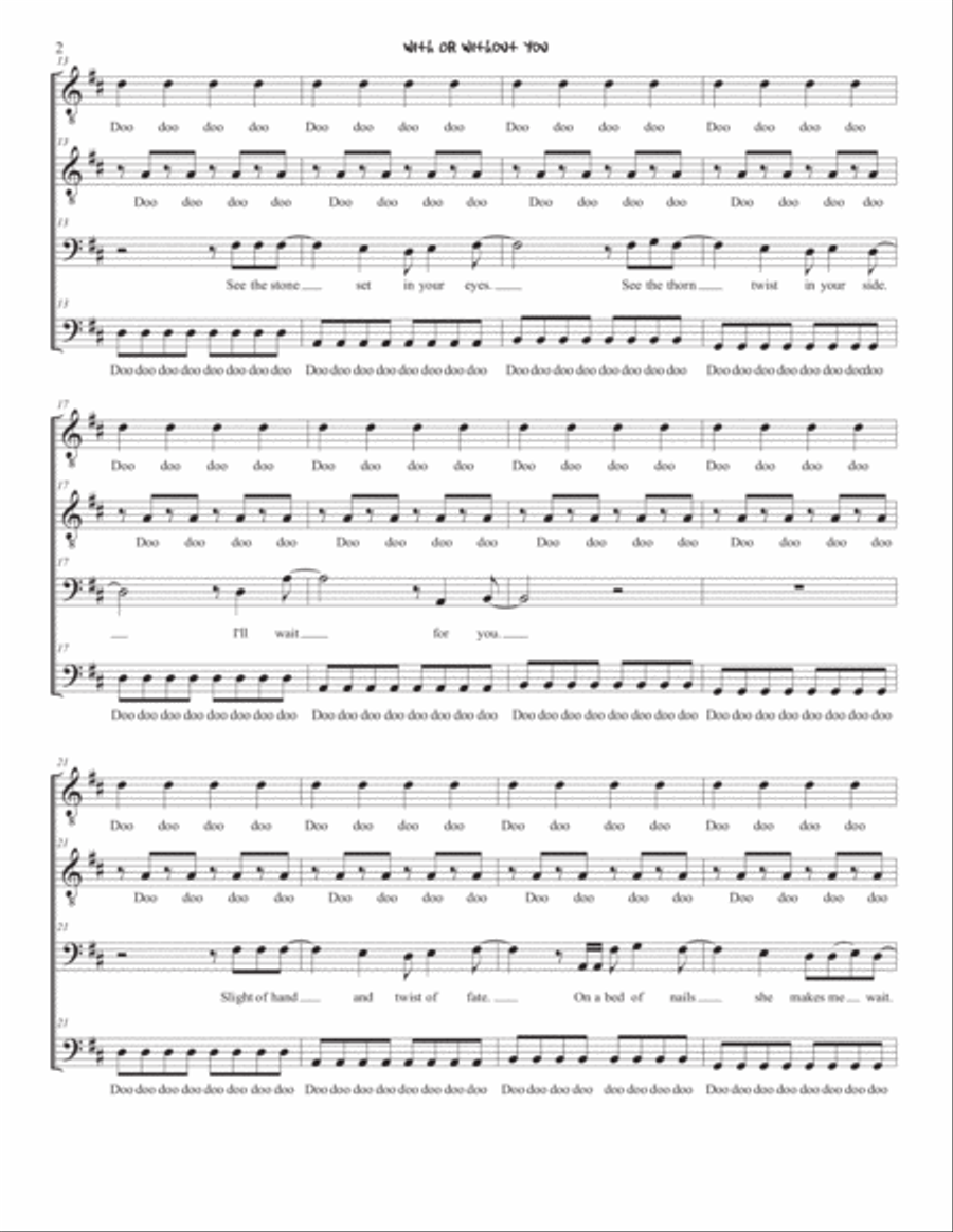 With Or Without You TTBB scores gallery preview page 2