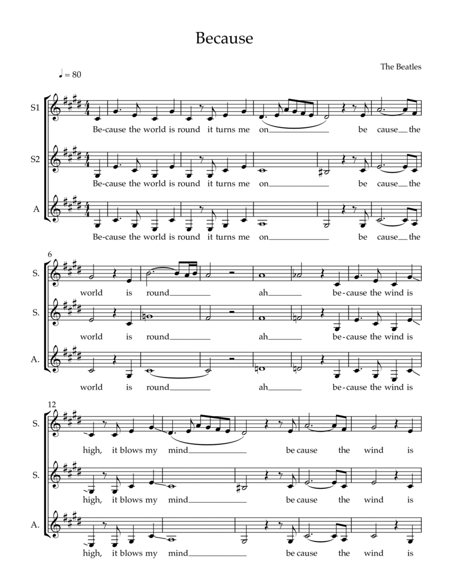 Because by The Beatles SSA - Digital Sheet Music