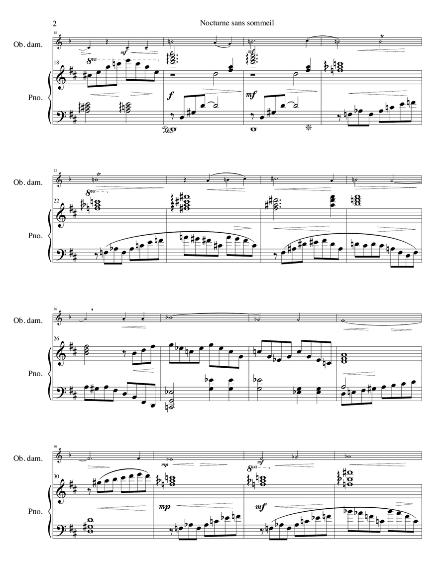Nocturne sans sommeil (Sleepless nocturne) for oboe d'amore and piano Oboe scores gallery preview page 2