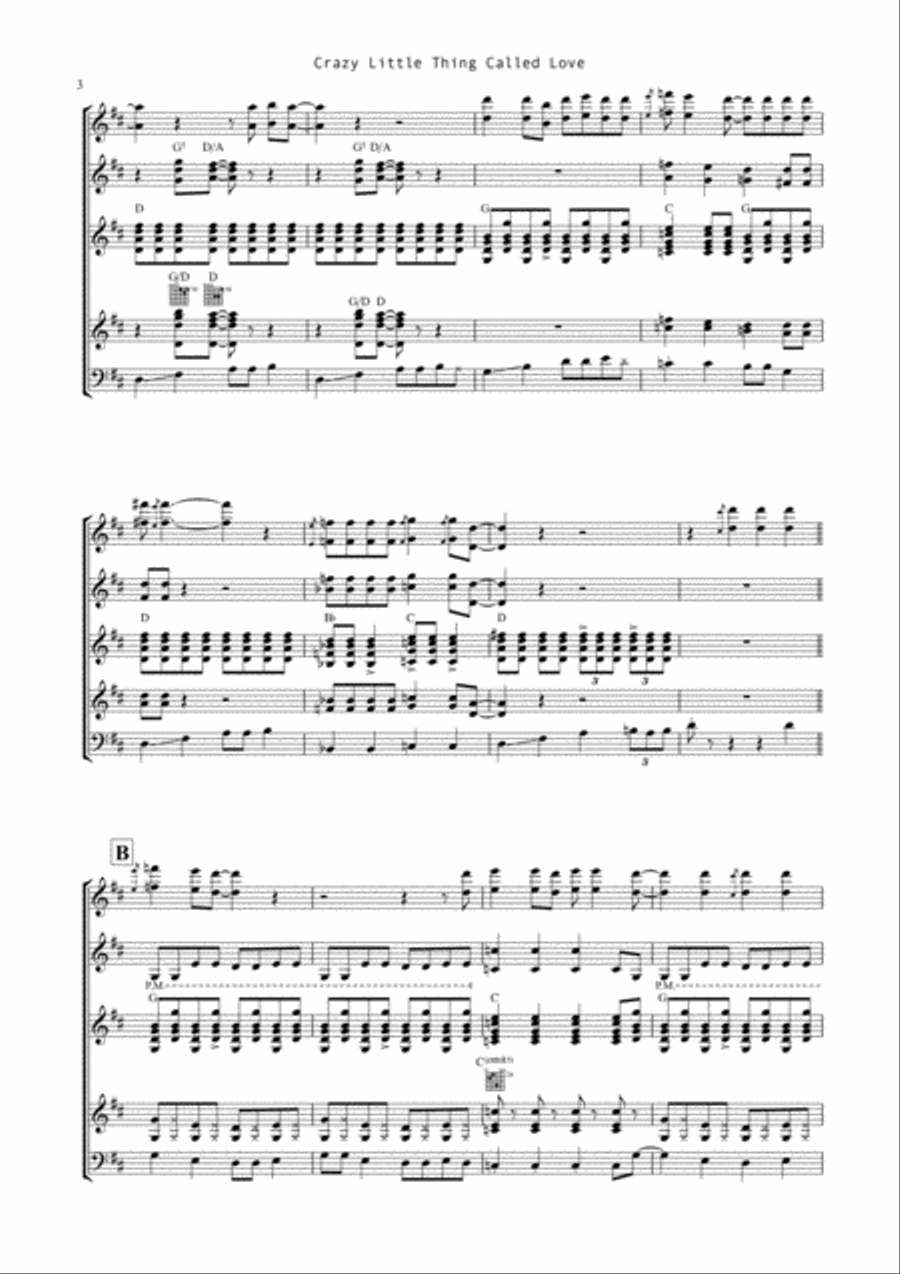 Crazy Little Thing Called Love Guitar Ensemble scores gallery preview page 4