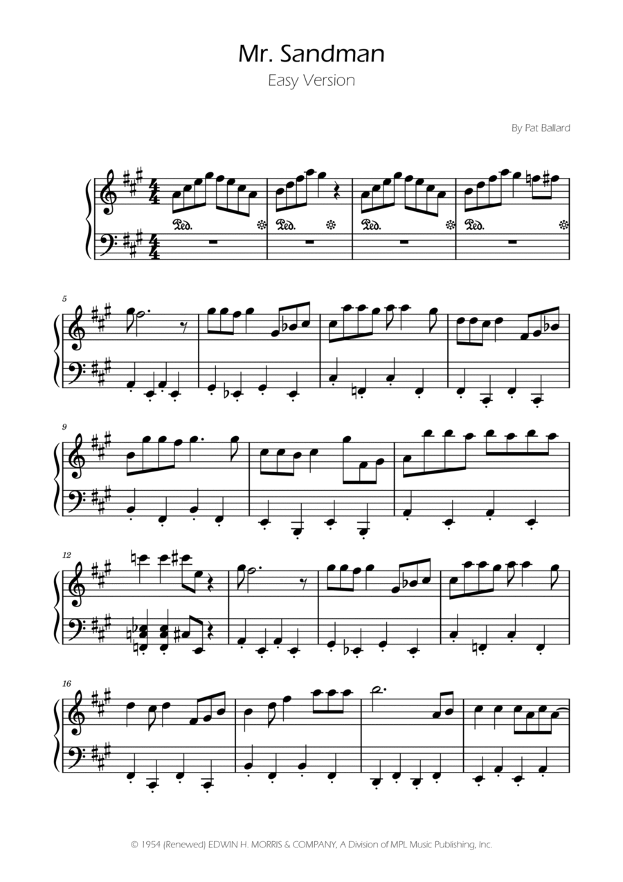 Mister Sandman Easy Piano scores gallery preview page 1