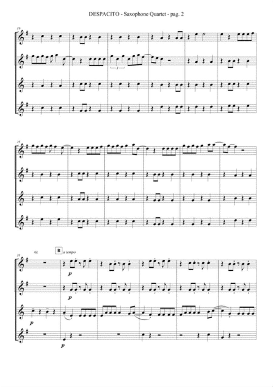 Despacito Saxophone Quartet scores gallery preview page 3