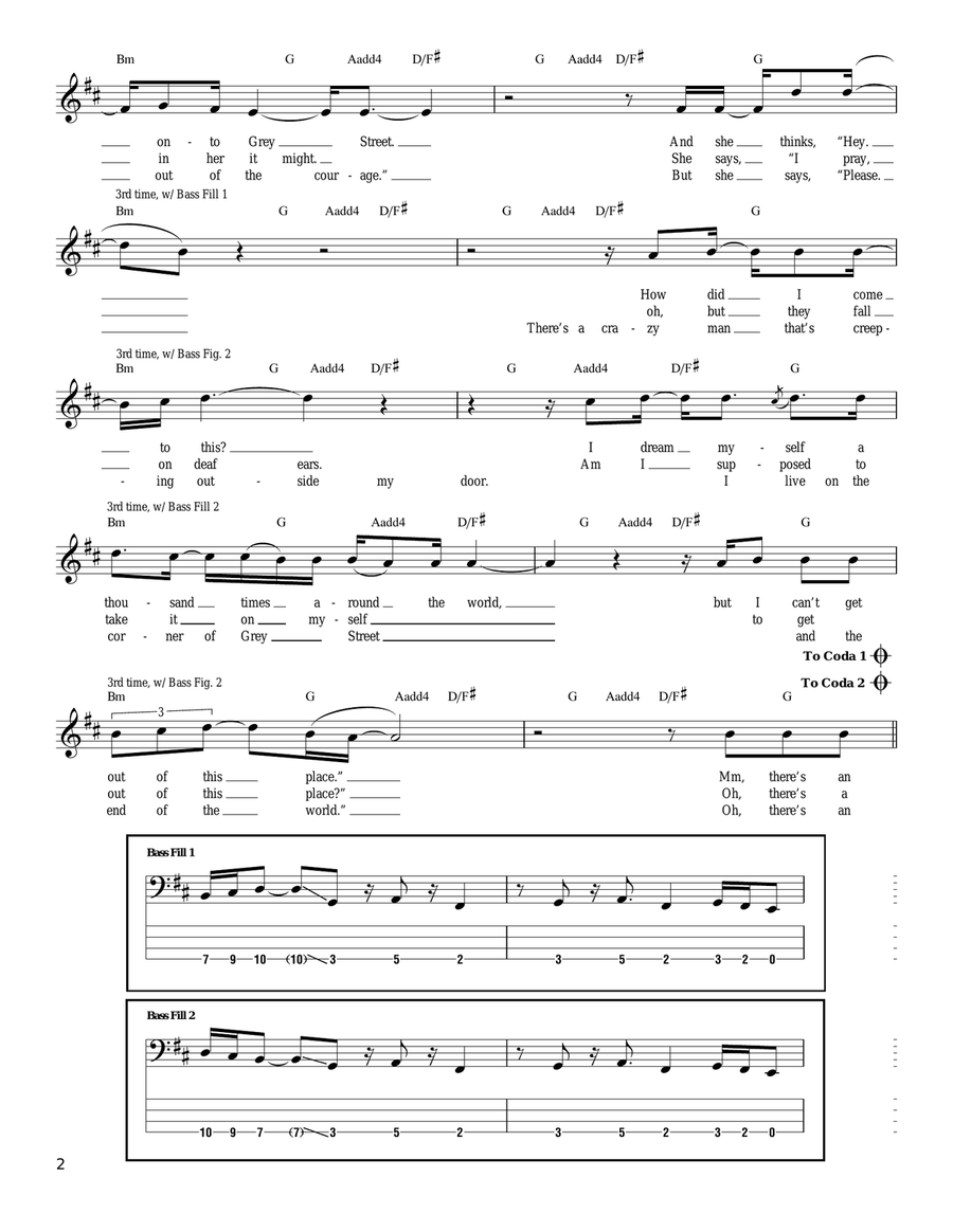 Grey Street Bass Guitar Tablature scores gallery preview page 2