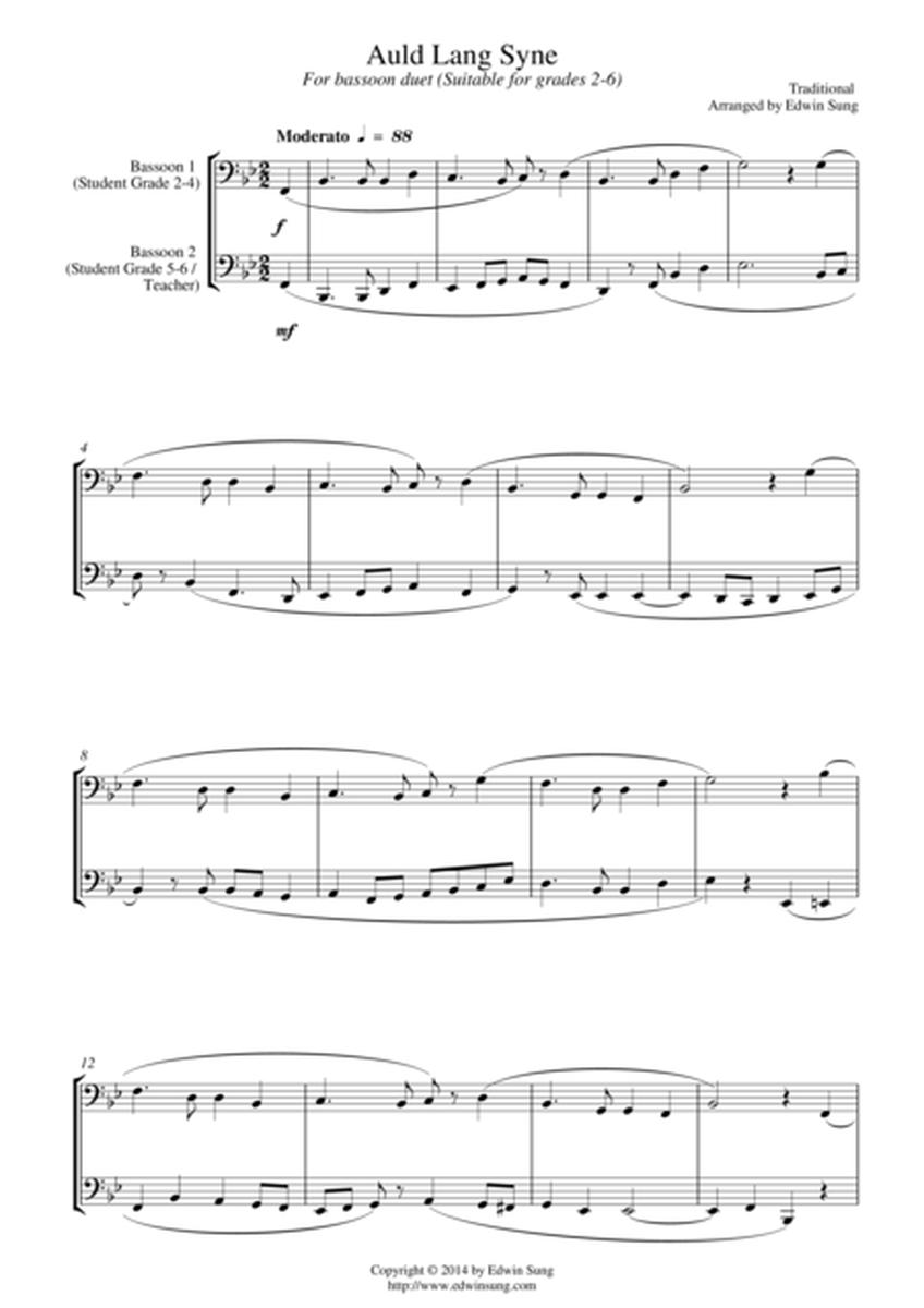 Auld Lang Syne (for bassoon duet, suitable for grades 2-6) image number null